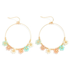 Flower Beaded Wire Hoop Drop Earrings - Multi - Lace and Grace Boutique