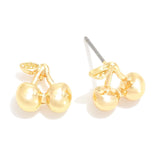 Gold Cherry Post Drop Earrings