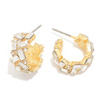 Emerald Cut Rhinestone Studded Hoop Earrings - Crystal - Lace and Grace Boutique