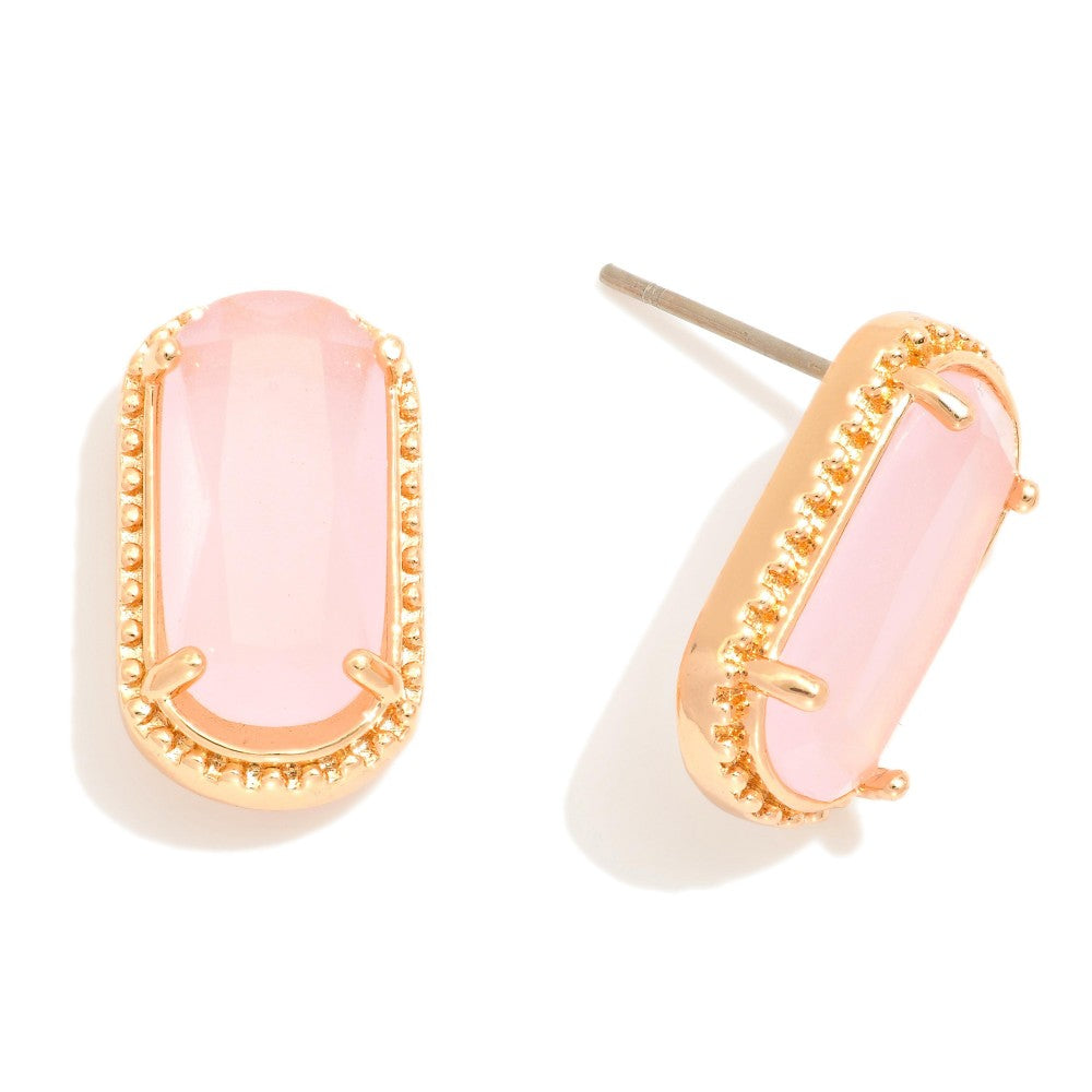 Rectangular Glass Crystal Drop Earrings - Pink - Lace and Grace Boutique