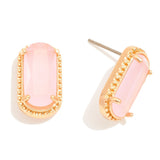 Rectangular Glass Crystal Drop Earrings - Pink - Lace and Grace Boutique