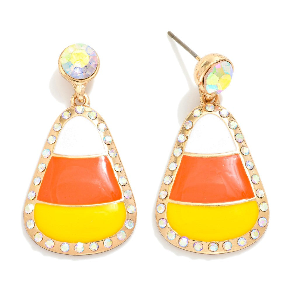 Rhinestone Candy Corn Drop Earrings - Lace and Grace Boutique