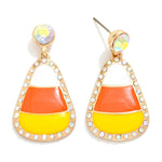 Rhinestone Candy Corn Drop Earrings - Lace and Grace Boutique
