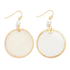 Pearl Detail Circular Shell Drop Earrings - Lace and Grace Boutique