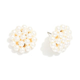 Bead Cluster Stud Earrings - Pearl