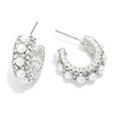 Pearl & Silver Rhinestone Studded Hoop Earrings