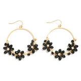 Beaded Flower & Pearl Hoop Drop Earrings - Black