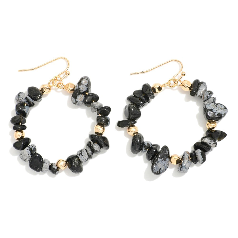 Stone Beaded Hoop Drop Earrings - Black - Lace and Grace Boutique