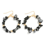 Stone Beaded Hoop Drop Earrings - Black - Lace and Grace Boutique