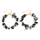 Stone Beaded Hoop Drop Earrings - Black - Lace and Grace Boutique