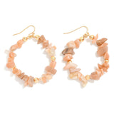 Stone Beaded Hoop Drop Earrings - Pink