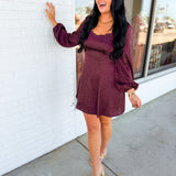 Abstract Dotted Long Sleeve Mini Dress - Mauve Wine