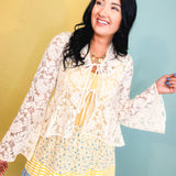 Floral Lace Trumpet Sleeve Hi-Lo Hem Blouse - Cream - Lace and Grace Boutique