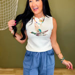Mallard Duck Printed Sweater Tank Top - Ivory - Lace and Grace Boutique