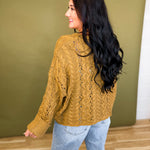 Chunky Cable Knit Henley Sweater - Camel - Lace and Grace Boutique