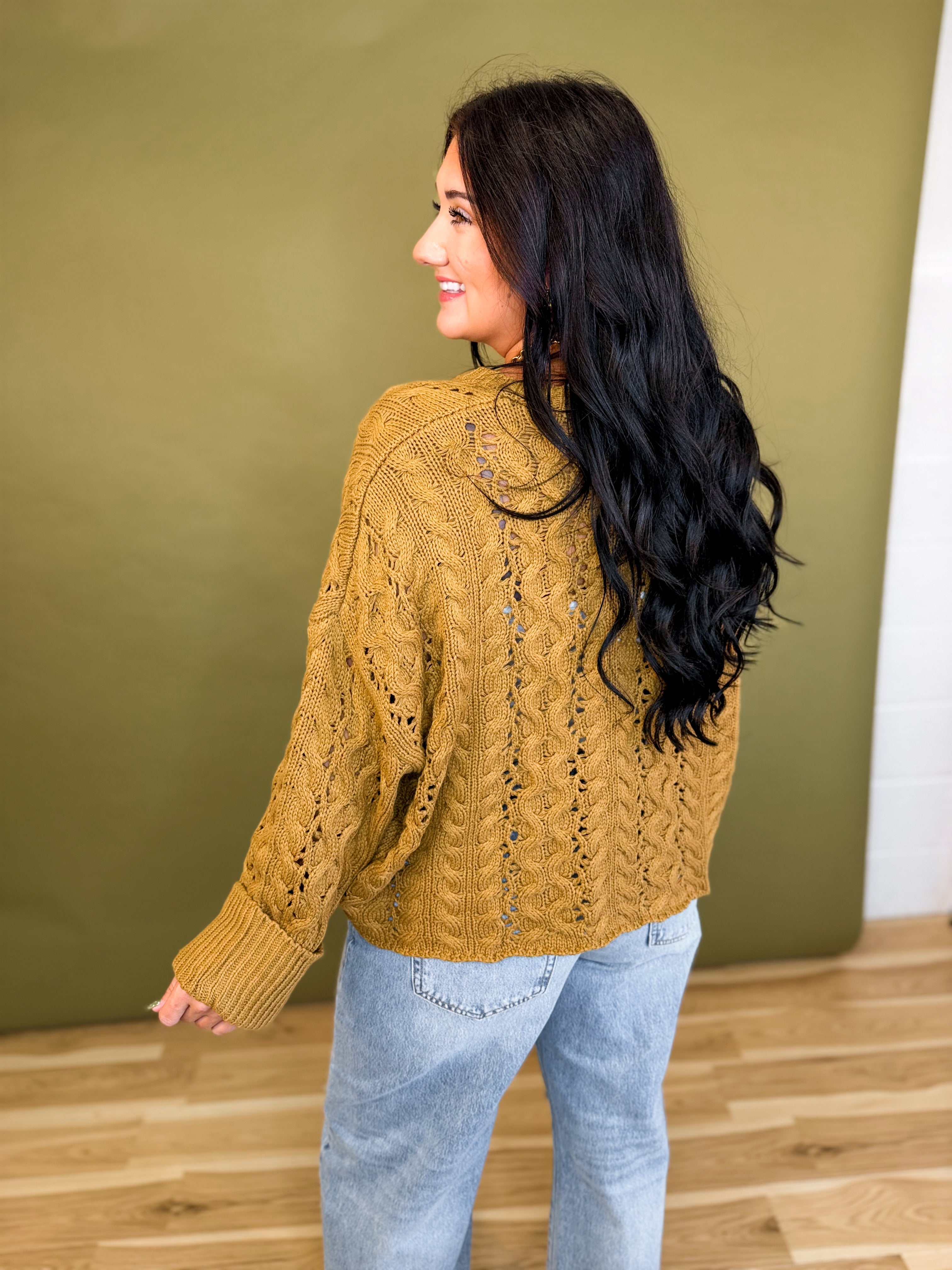 Chunky Cable Knit Henley Sweater - Camel - Lace and Grace Boutique