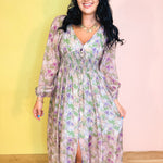 Tencel Floral Smocked Button Down Maxi Dress - Eucalyptus - Lace and Grace Boutique
