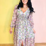 Tencel Floral Smocked Button Down Maxi Dress - Eucalyptus - Lace and Grace Boutique