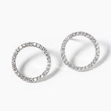 Cubic Zirconia Hoop Post Drop Earrings - Silver