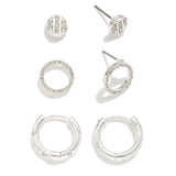 Cubic Zirconia Stud & Hoop Earrings, Set of 3 - Silver