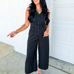 Tailored Vest Bodice Wide Leg Jumpsuit - Black - Lace and Grace Boutique