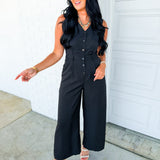 Tailored Vest Bodice Wide Leg Jumpsuit - Black - Lace and Grace Boutique