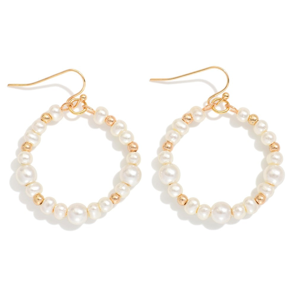 Metallic Beaded Hoop Drop Earrings - Pearl - Lace and Grace Boutique