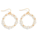 Metallic Beaded Hoop Drop Earrings - Pearl - Lace and Grace Boutique