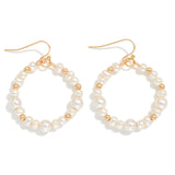 Metallic Beaded Hoop Drop Earrings - Pearl - Lace and Grace Boutique