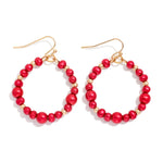 Metallic Beaded Hoop Drop Earrings - Red - Lace and Grace Boutique