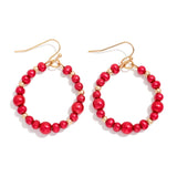 Metallic Beaded Hoop Drop Earrings - Red - Lace and Grace Boutique