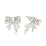 Rhinestone Bow Stud Earrings - Silver
