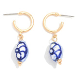 Porcelain Bead Hoop Dangle Earrings