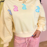 Gingham Bunny Patch Oversized Sweatshirt - Butter - Lace and Grace Boutique