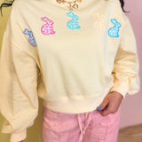 Gingham Bunny Patch Oversized Sweatshirt - Butter - Lace and Grace Boutique