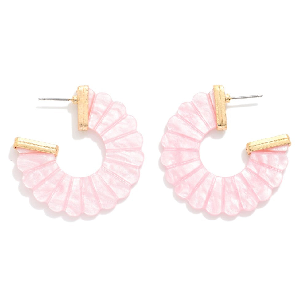 Scalloped Marbled Hoop Drop Earrings - Pink - Lace and Grace Boutique