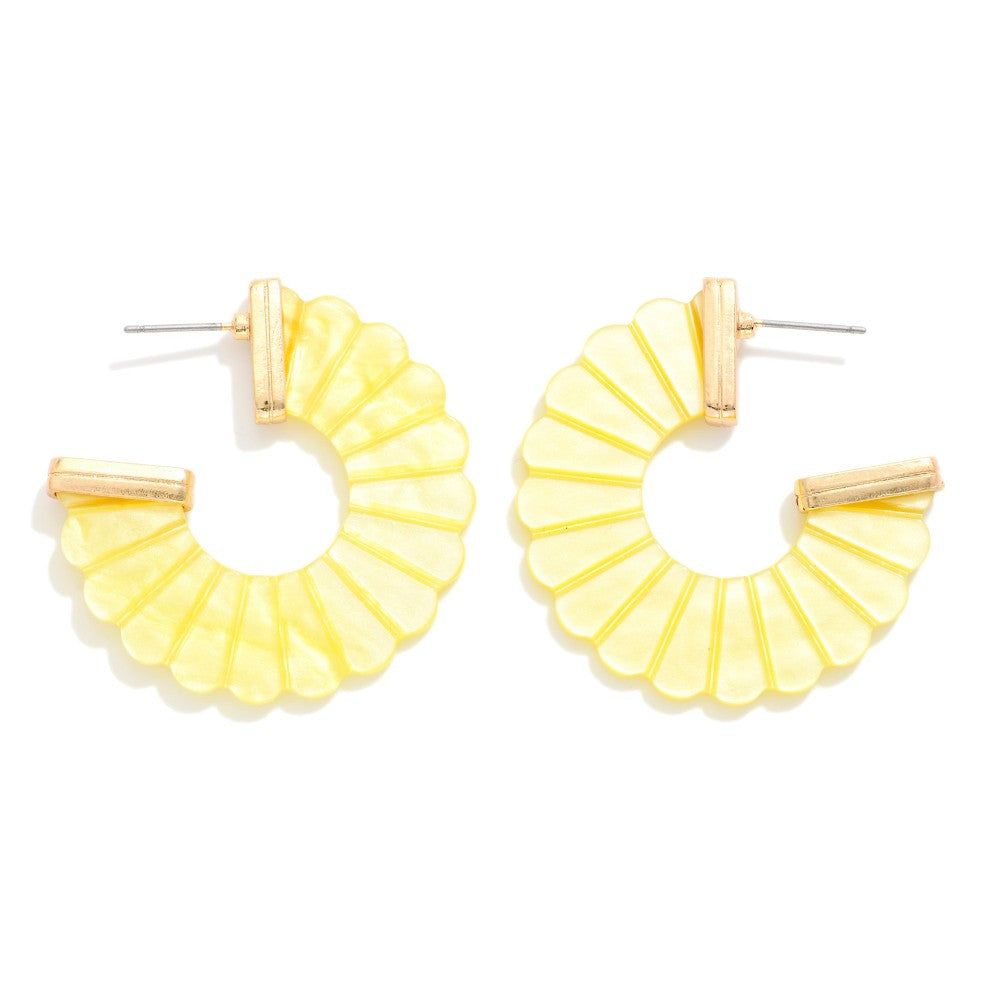 Scalloped Marbled Hoop Drop Earrings - Yellow - Lace and Grace Boutique