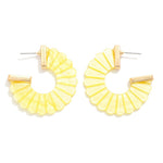 Scalloped Marbled Hoop Drop Earrings - Yellow - Lace and Grace Boutique