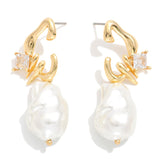 Pearl Accent Hoop Post Drop Earrings