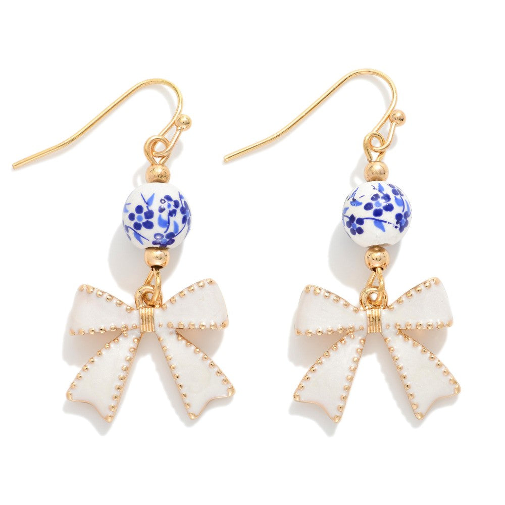Chinoiserie Bead & Bow Drop Earrings - Blue - Lace and Grace Boutique