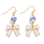 Chinoiserie Bead & Bow Drop Earrings - Blue - Lace and Grace Boutique