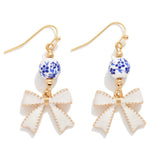 Chinoiserie Bead & Bow Drop Earrings - Blue - Lace and Grace Boutique
