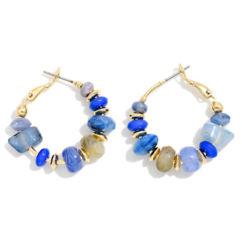 Stone & Disk Beaded Hoop Earrings - Sapphire - Lace and Grace Boutique