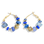 Stone & Disk Beaded Hoop Earrings - Sapphire - Lace and Grace Boutique