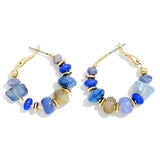 Stone & Disk Beaded Hoop Earrings - Sapphire - Lace and Grace Boutique