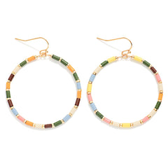 Tube Beaded Hoop Drop Earrings - Light Multi - Lace and Grace Boutique