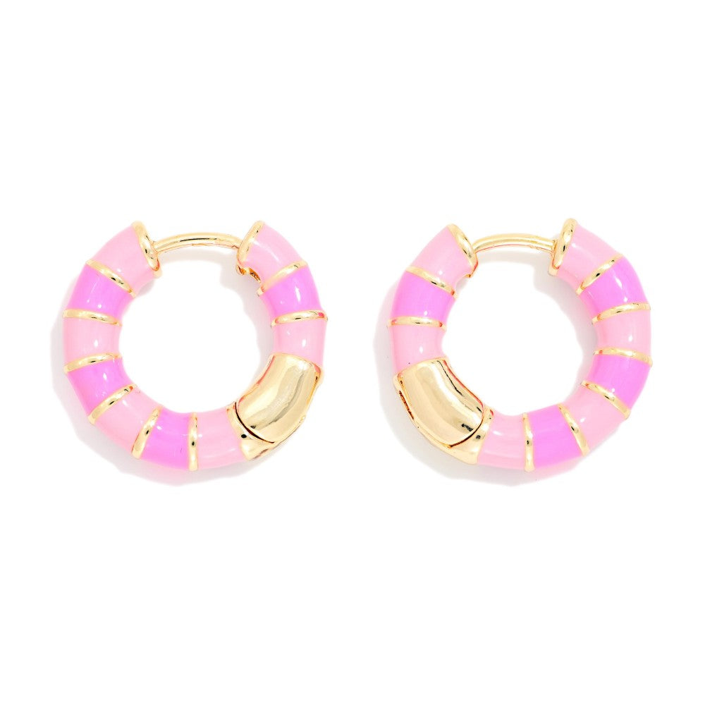 Striped Mini Hoop Earrings - Pink - Lace and Grace Boutique