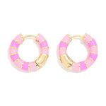 Striped Mini Hoop Earrings - Pink - Lace and Grace Boutique