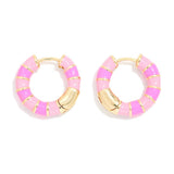 Striped Mini Hoop Earrings - Pink - Lace and Grace Boutique