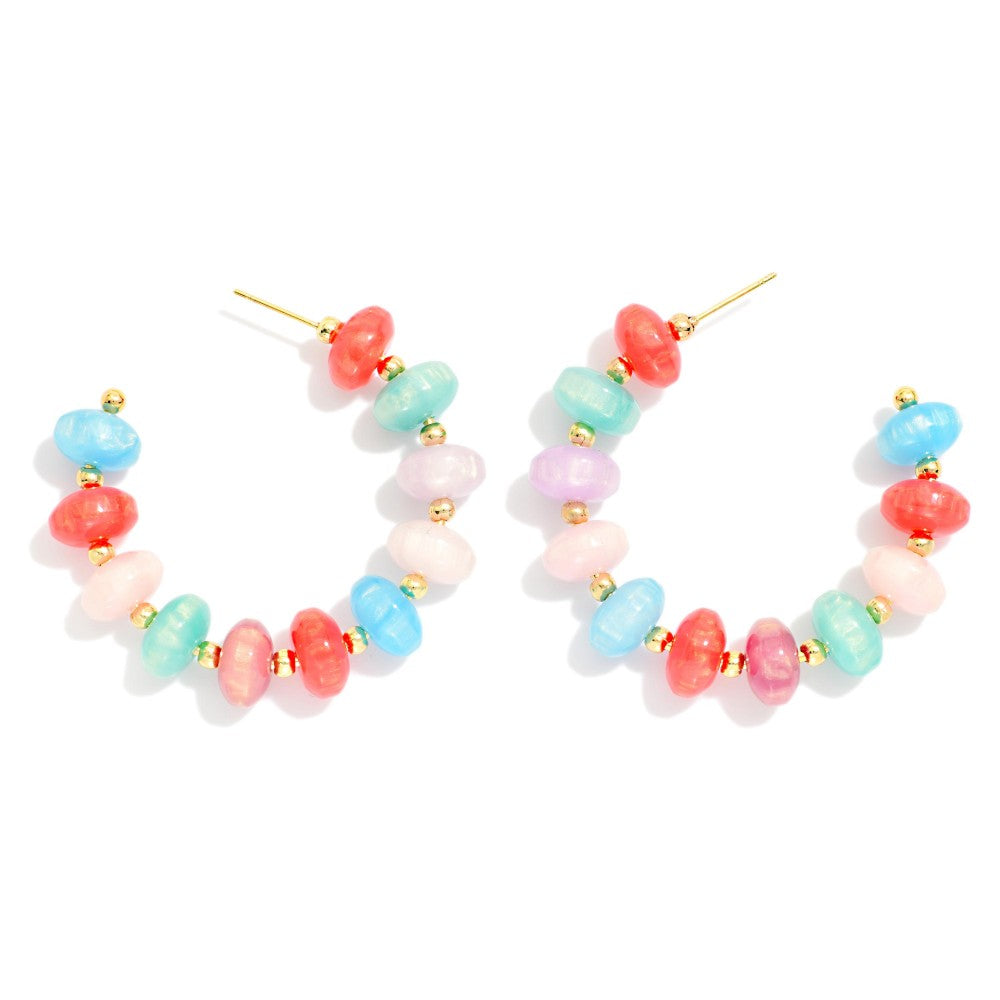 Marbled Disk Beaded Hoop Earrings - Multicolor - Lace and Grace Boutique